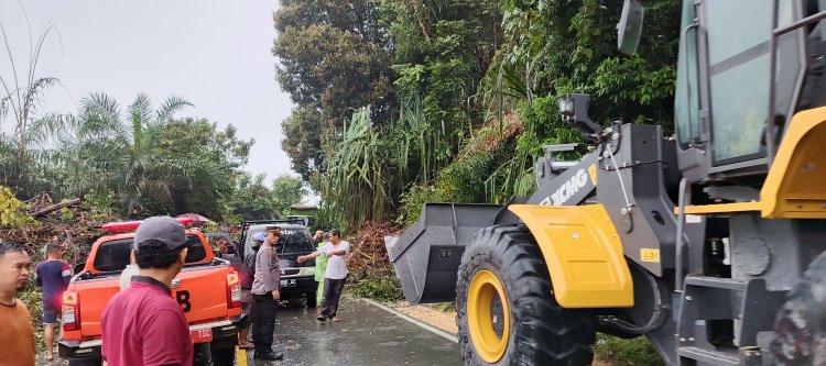Polantas Tangani Longsor di Jalan Lintas Taluk Kuantan - Pekanbaru