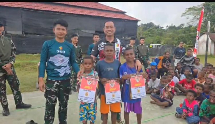 Satgas Pamtas Yonif 763/SBA Meriahkan HUT RI ke-80 di Pos Kumurkek