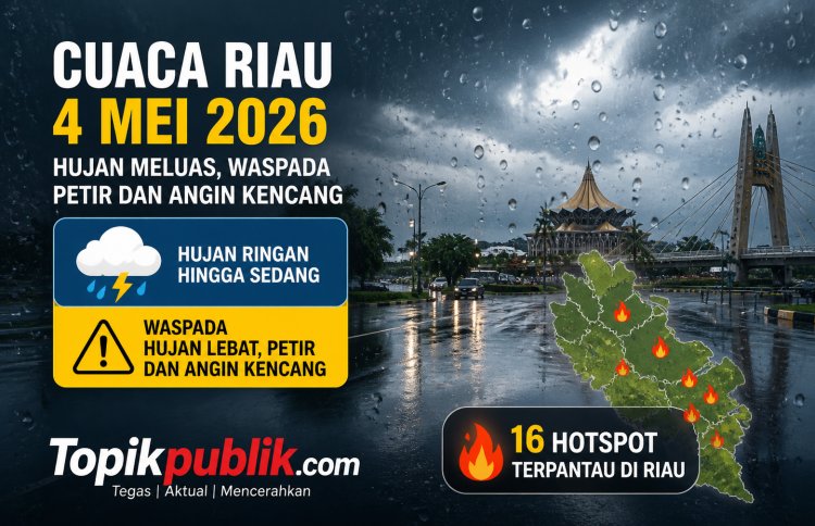 Cuaca Riau 4 Mei 2026: Hujan Meluas, 16 Hotspot Terpantau