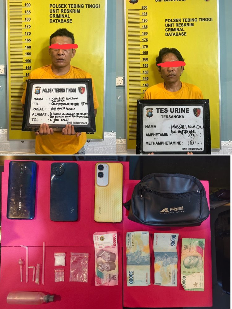 Polsek Tebing Tinggi Amankan 2 Pria Terduga Pengedar Shabu 2,74 Gram di Banglas Barat